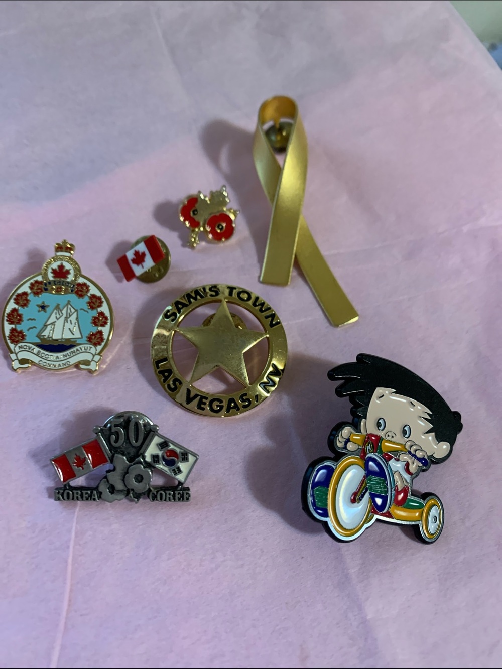 Assorted Enamel Pin Set with Gold Ribbon and Cartoon Tricycle